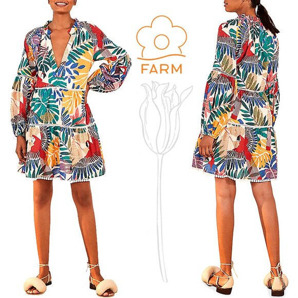 FARM Rio Dresses & Skirts - Farm Rio Off White Macaw Mini Dress NWOT
